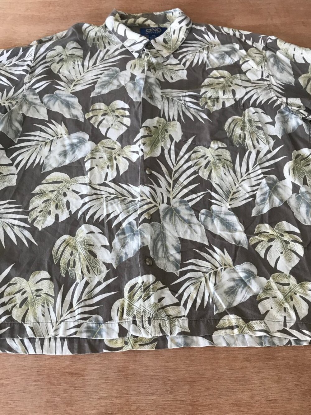 Ono Hawaiian Shirt Men 2XL Green Floral Button Up Silk Blend Pocket Short Sleeve